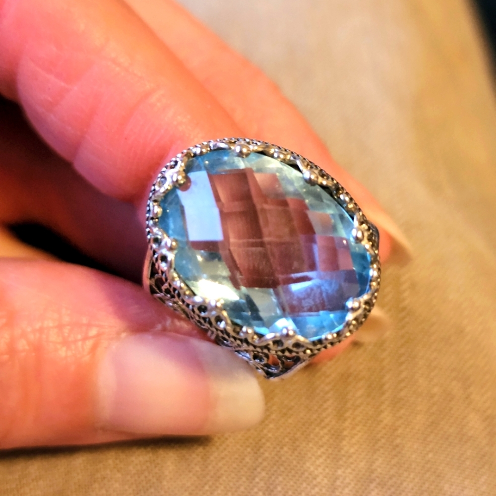 Blue Topaz Filigree Sterling Ring Size 5